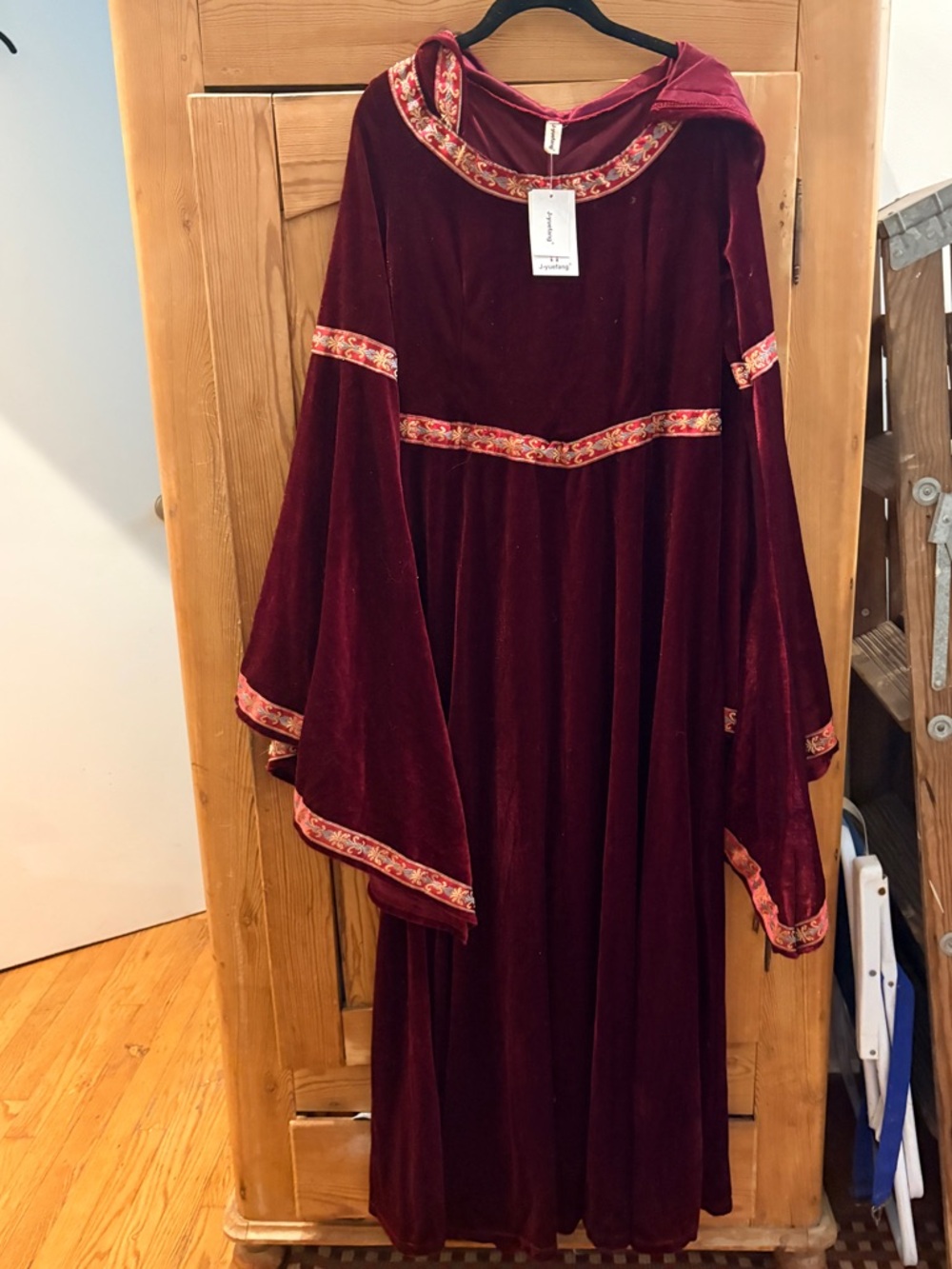 NWT Velvet Hooded Medieval Style Dress Renfair- Burgundy, XL